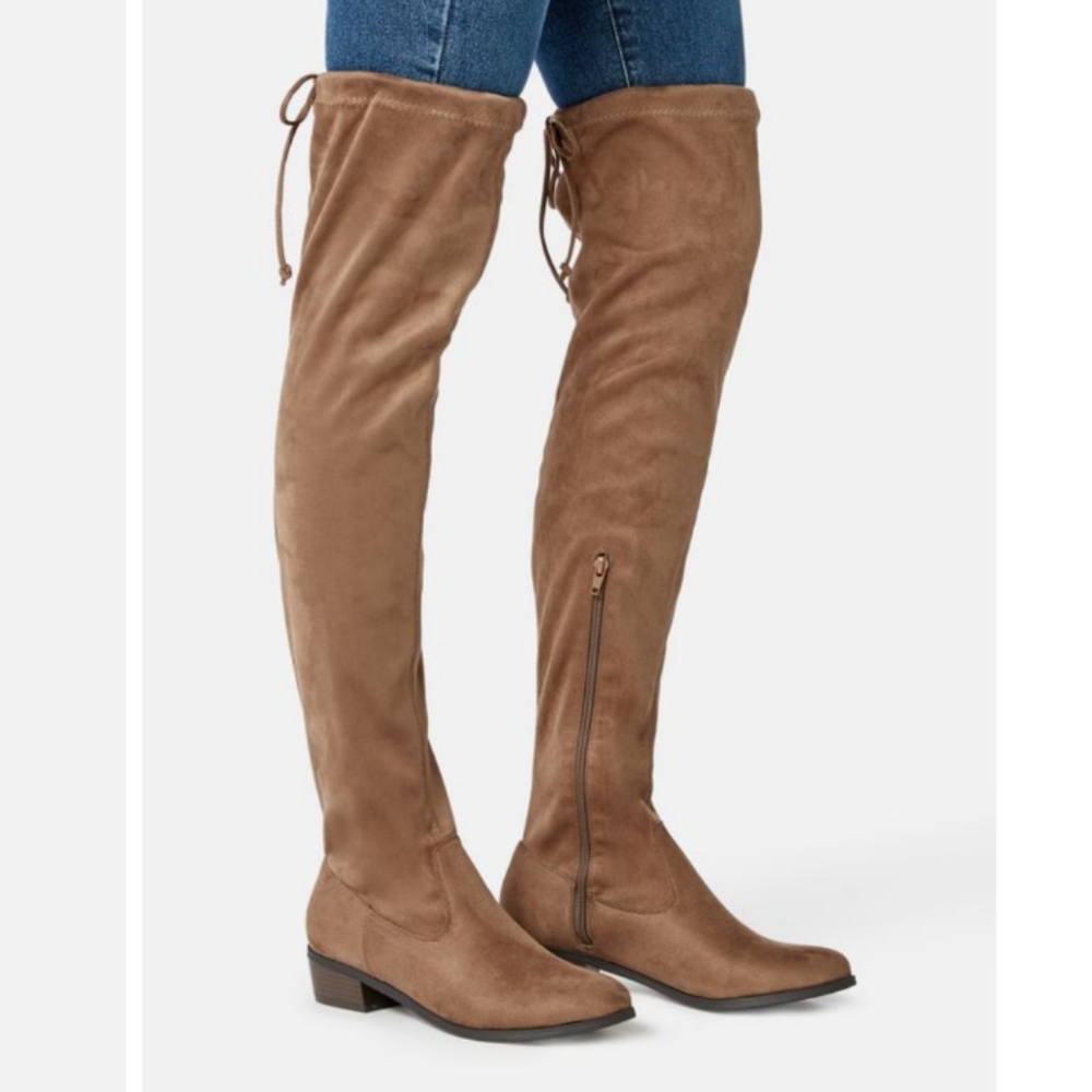 OTK Stretch Suede Flat Boots - Picture 1 of 10